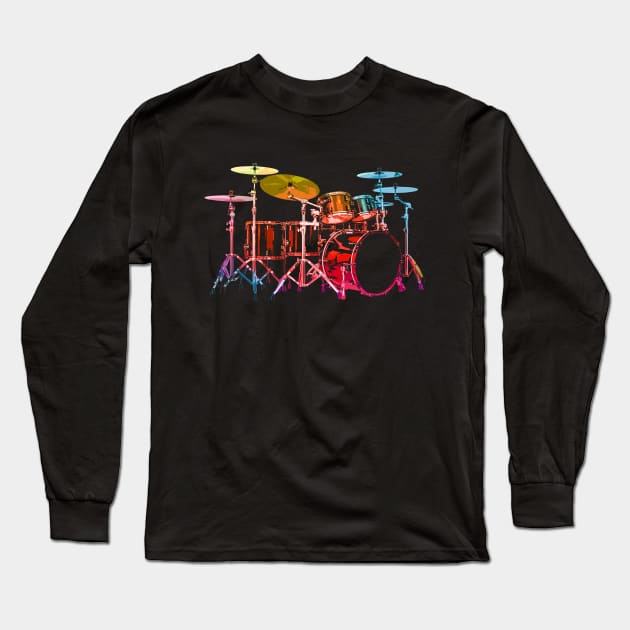 Drum Set (bold digital colors) Long Sleeve T-Shirt by robotface